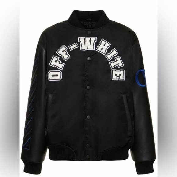 New Authentic OFF-WHITE Baseball Lea Over Puffer Varsity Jacket - Picture 7 of 14